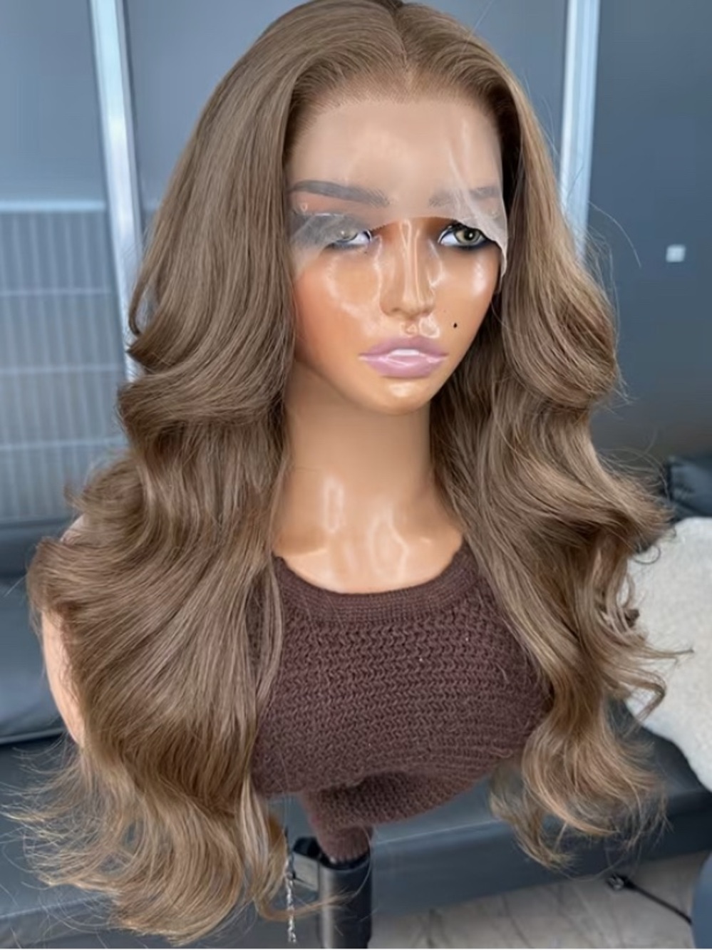 Luxury Lace Front Wig in Ash Brown - Soft Wave Style